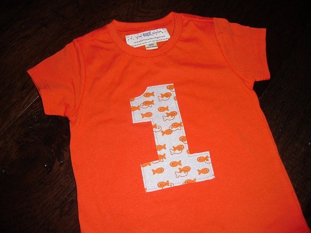 Ready to Ship..Infant/Toddler Boys First 1st birthday orange blue goldfish fish sea birthday party 1 shirt Size 12-18m