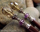 Victorian Smoke Hairsticks / Faceted Smoky Quartz Drops, Amethyst / Vintage Inspired / Hair Sticks