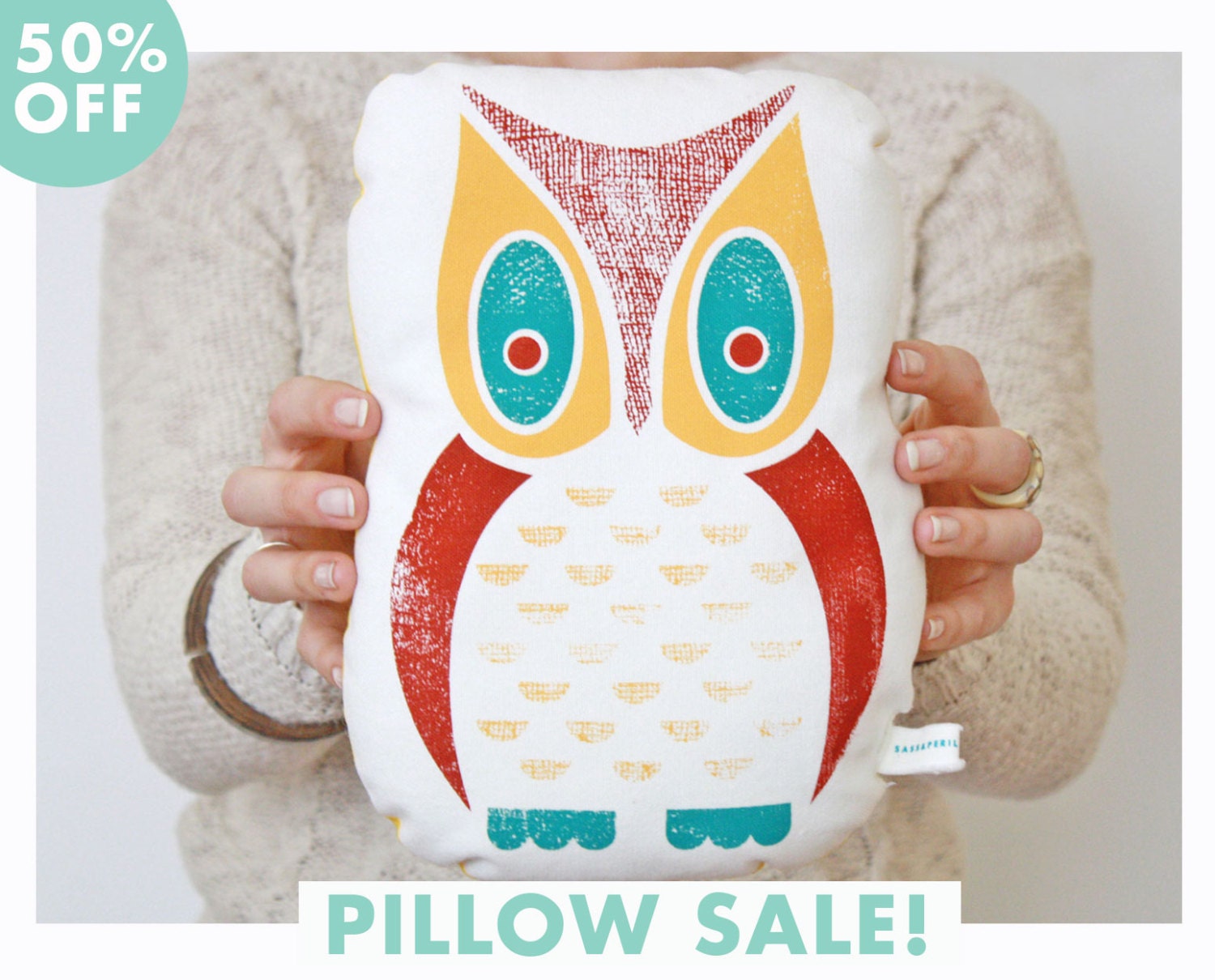 Sale, Half Off- Animal Pillow, Owl, Organic, Hand Screenprinted, Decorative Pillow
