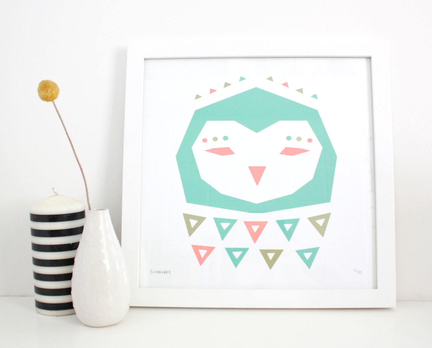 Owl Print, Screenprint, Geometric, Abstract, Modern