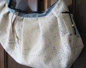 Large Canvas Tote Beach Bag Sling Bag Natural Hobo Art Bag BIG Blue