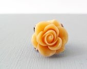 Rose Ring, Peach, Adjustable Filigree Band, Antiqued Bronze