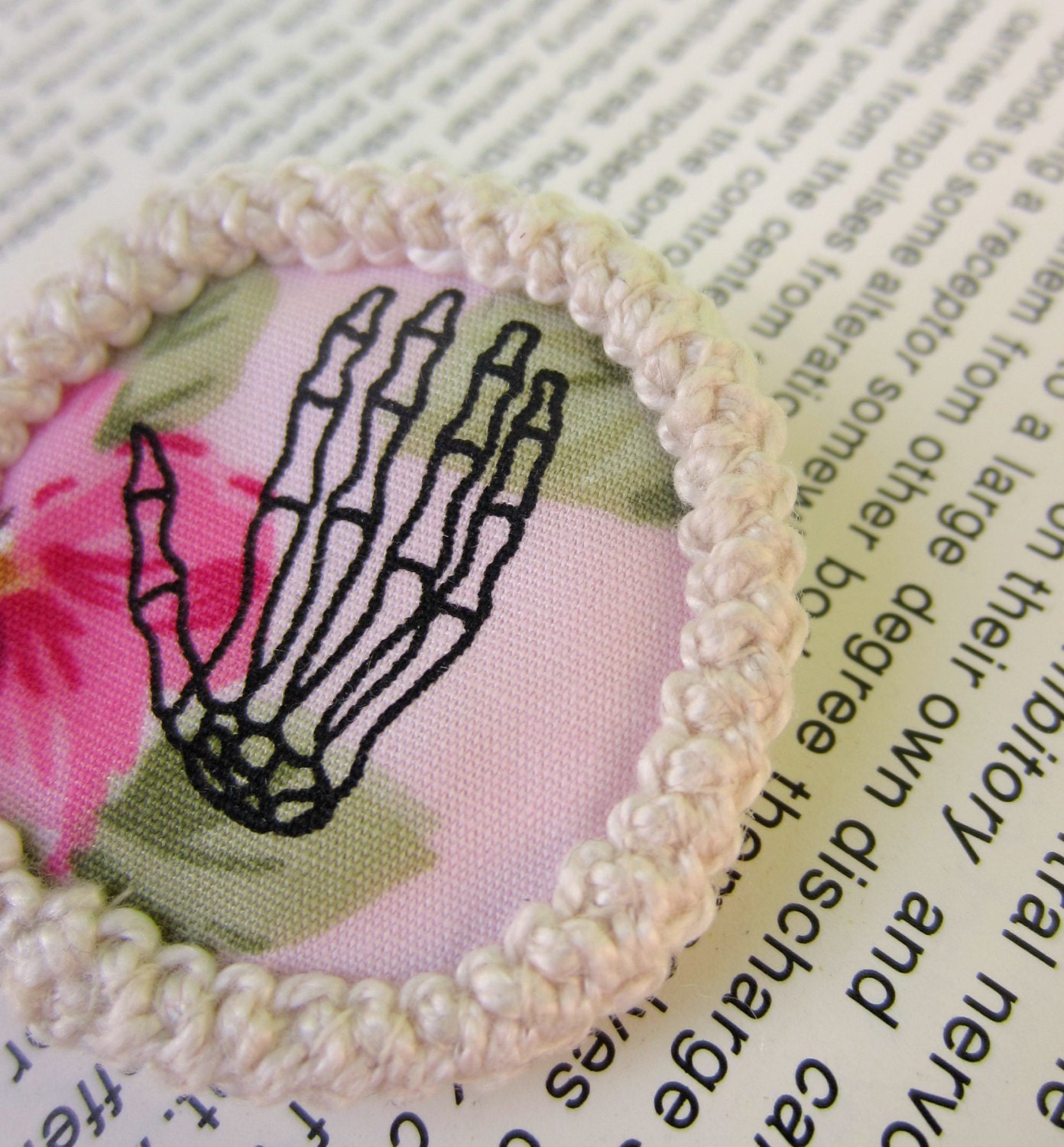 Lace Cord Skeleton Hand Brooch