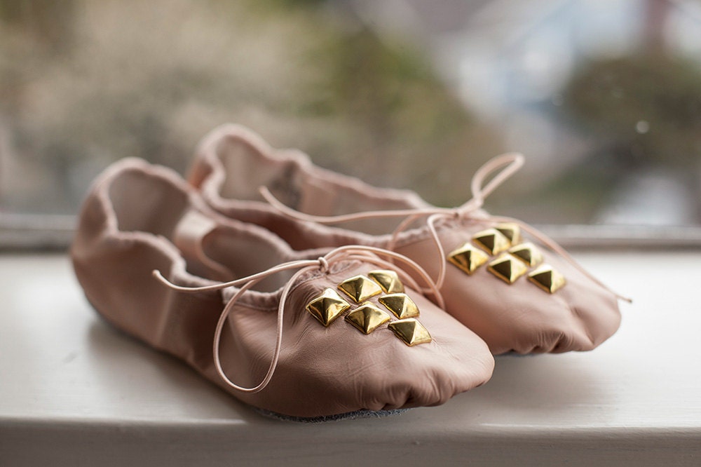 Gold Studded Ballet Slippers: PINK 8