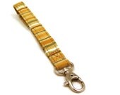 Mustard power fabric keychain, wristlet key fob / clicker holder
