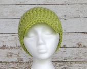 Green Crocheted Womens Hat, Ladies Newsboy Visor Beanie