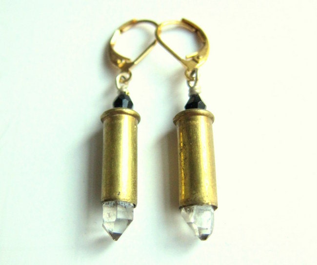 Bullet Casing Earrings with Quartz Crystals
