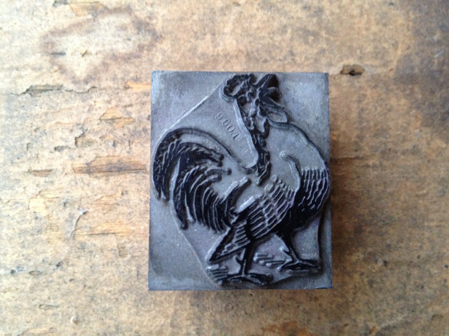 Antique Metal PRINTERS BLOCK - Chicken or Roster