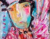 Raw Art, Primitive- Let It Be- 8x10 inch Print of a Reproduction of the Original Mixed Media Painting by Juliette Crane