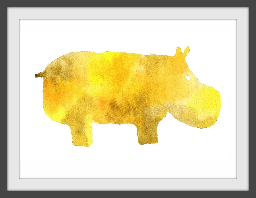 hip hippo in yellow (8.5 x 11)