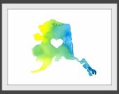 i love alaska watercolor map print: 8.5 x 11