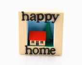Original Art Shadowbox Collage Mixed Media Happy Home with Small House
