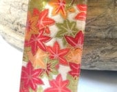 As Gifted To Pretty Little Liars. Harvest Leaves Long Rectangle Pendant. Japanese Chiyogami Necklace. Asian Paper and Handmade Glass Tile.