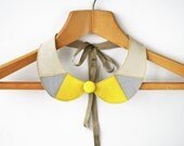 Lemon Yellow and Gray Leather Collar Bib Necklace Peter Pan Detachable Collar - Leather Bib Necklace