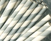 Shiny Silver Striped  Paper Straws and PDF Printable Party Flags