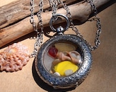 Sea Glass Pocket Watch Necklace/Pendant Antique Sterling Silver Swiss 1860s Timeless Treasure
