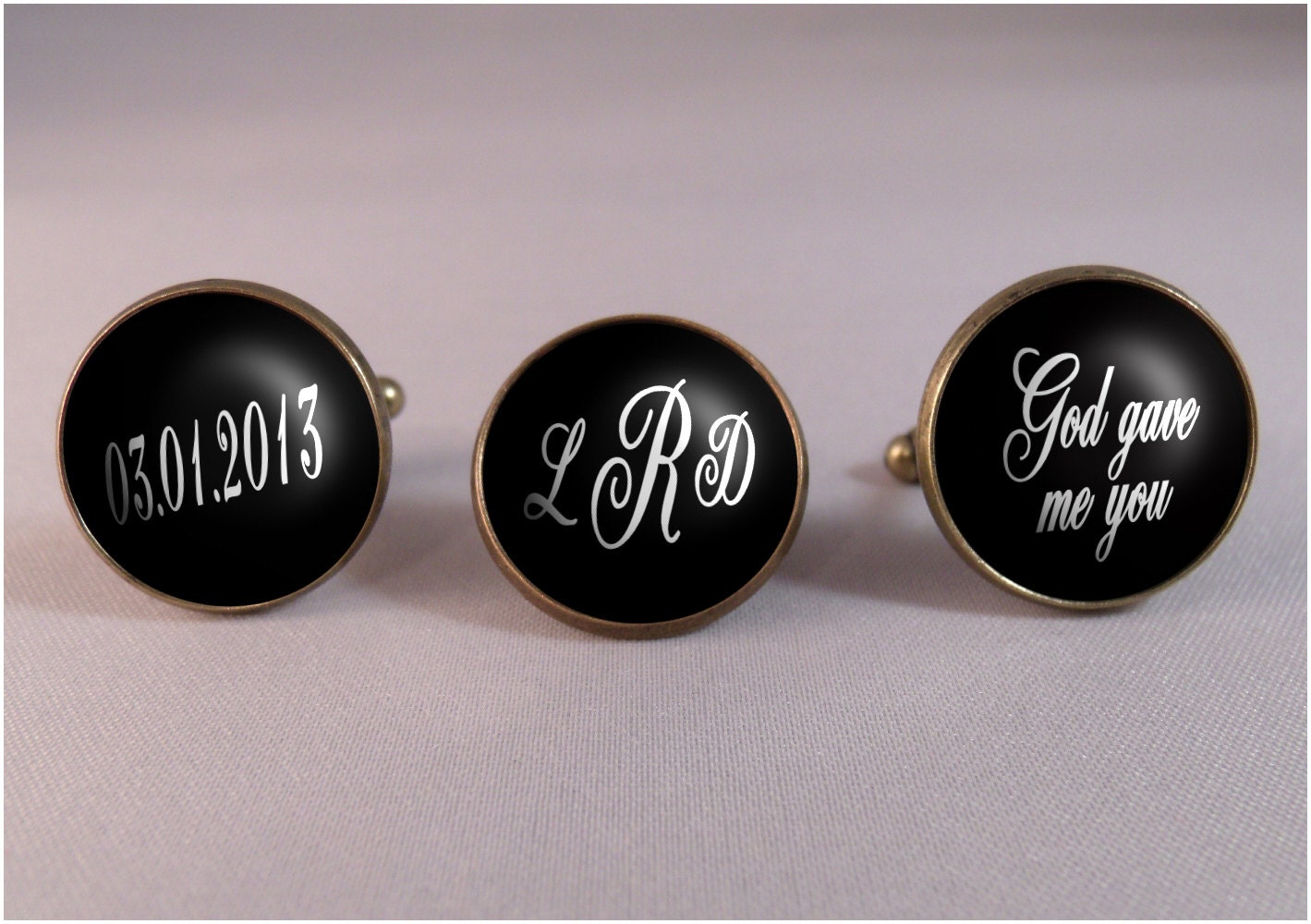 God gave me you - Antique Bronze Wedding Day Groom Cufflinks and  Monogrammed Tie Tack - Save the Date - Custom colors available
