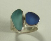 Aqua and cornflower blue seaglass ring