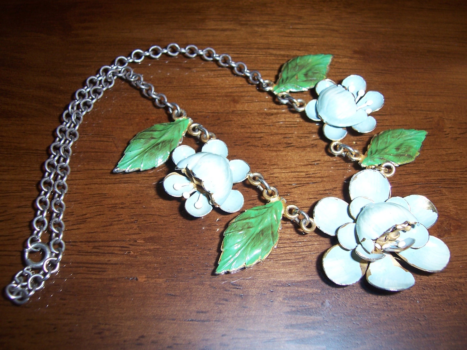 Vintage Enamel Sterling Silver Gold Wash  Flower Bib Choker Necklace