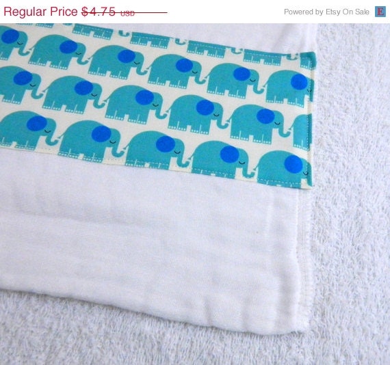 SALE Blue Elephants Burp Cloth