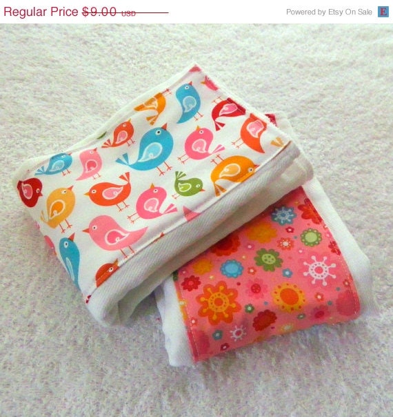 SALE Colorful Flowers & Birds Burp Cloths- set of 2