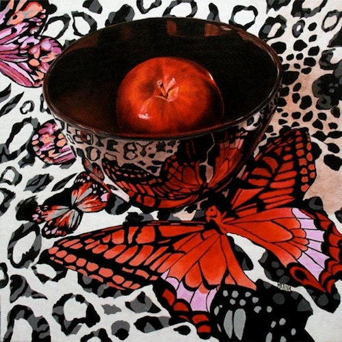 Reflections Of A Red Butterfly, Still Life Realism ART PRINT From The Original Painting by Marina Petro