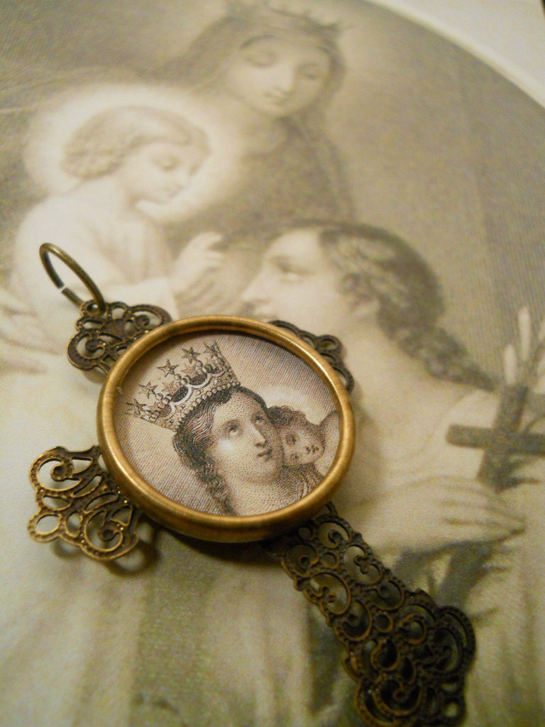Religious Cross Pendant Mary & Child