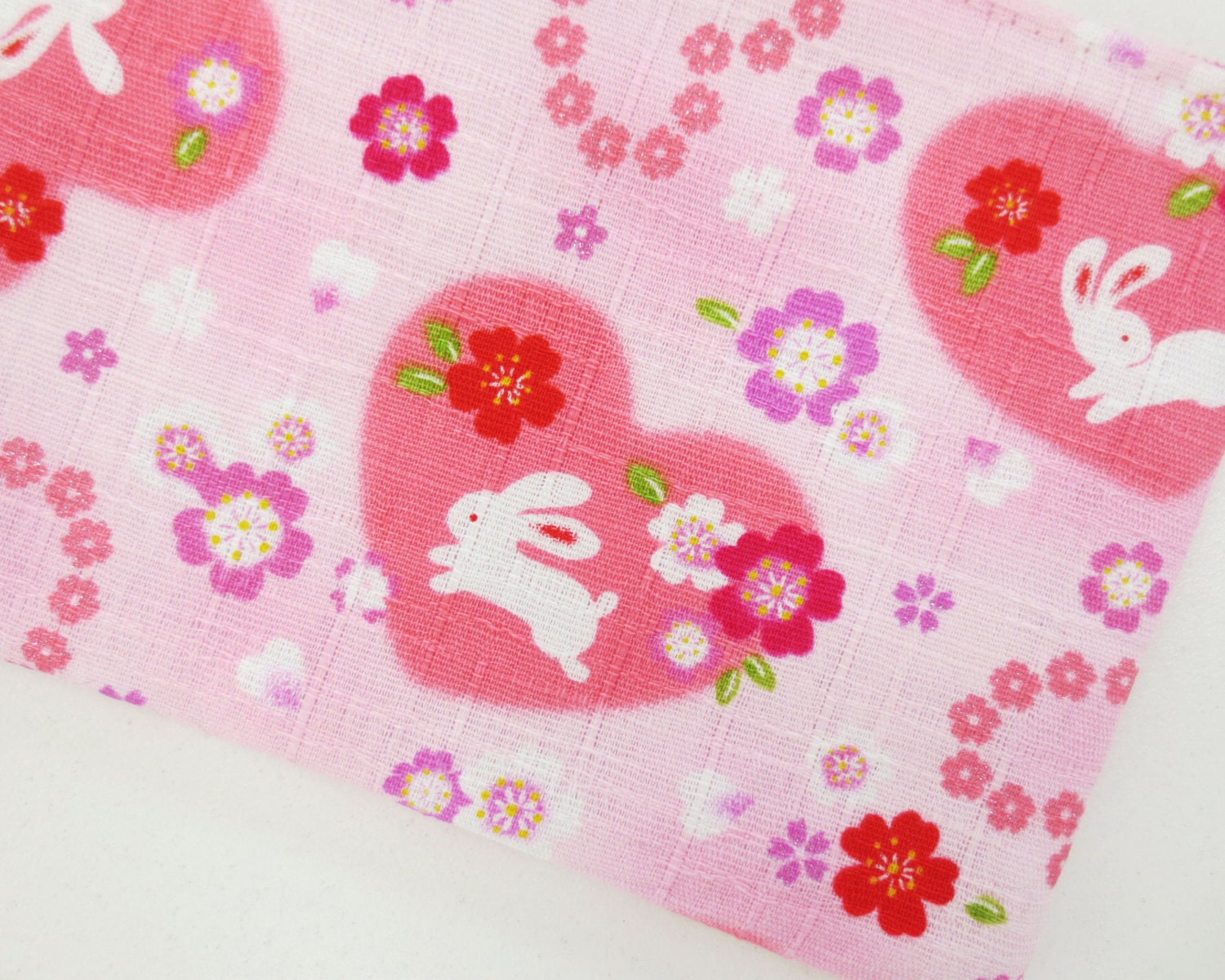 Sakura & Rabbit Zipper Pouch/ Coin Purse - Pink