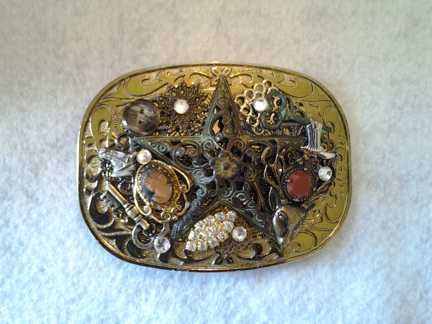 Altered Art Western Vintage Belt Buckle OOAK