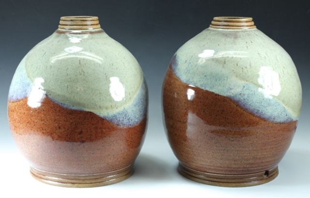 Ceramic Table Lamps (pair) 2 in Honey Brown and Creamy Beige