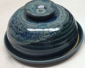 Round Lidded Cheese Dish - Butter Dish - Butter Keeper Blue with Highlights in Blue Green - In Stock