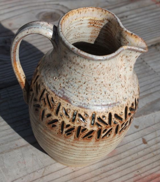 Ceramic Pitcher in Cream and Blue