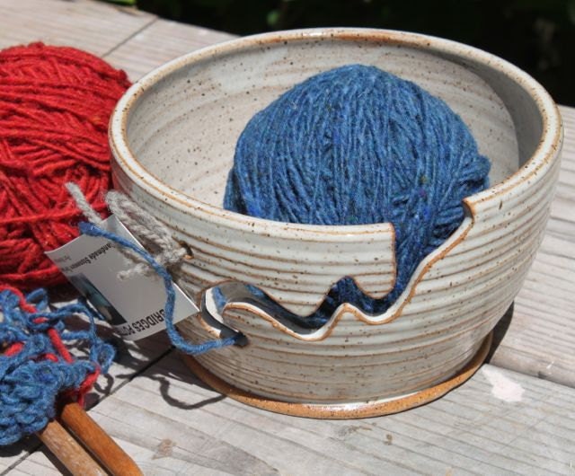 Ceramic Yarn Bowl - Ceramic Knitting Bowl in Shiny Cream - Large - In Stock - Ships Now