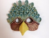 Blue Bird of Happiness stoneware wall mask