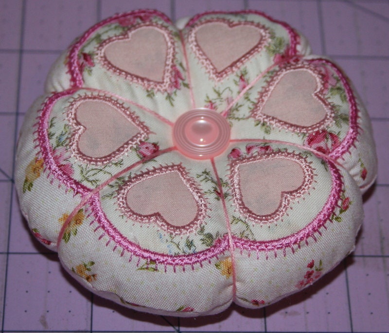 Pink Roses and Hearts Pin Cushion