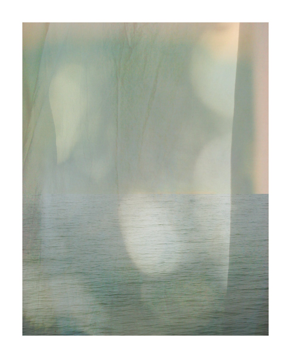 fine art digital photograph montage for home or office decorating in pale aqua of lights and shadows
