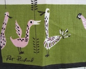 Vintage Towel Mid Century Birds Pat Prichard