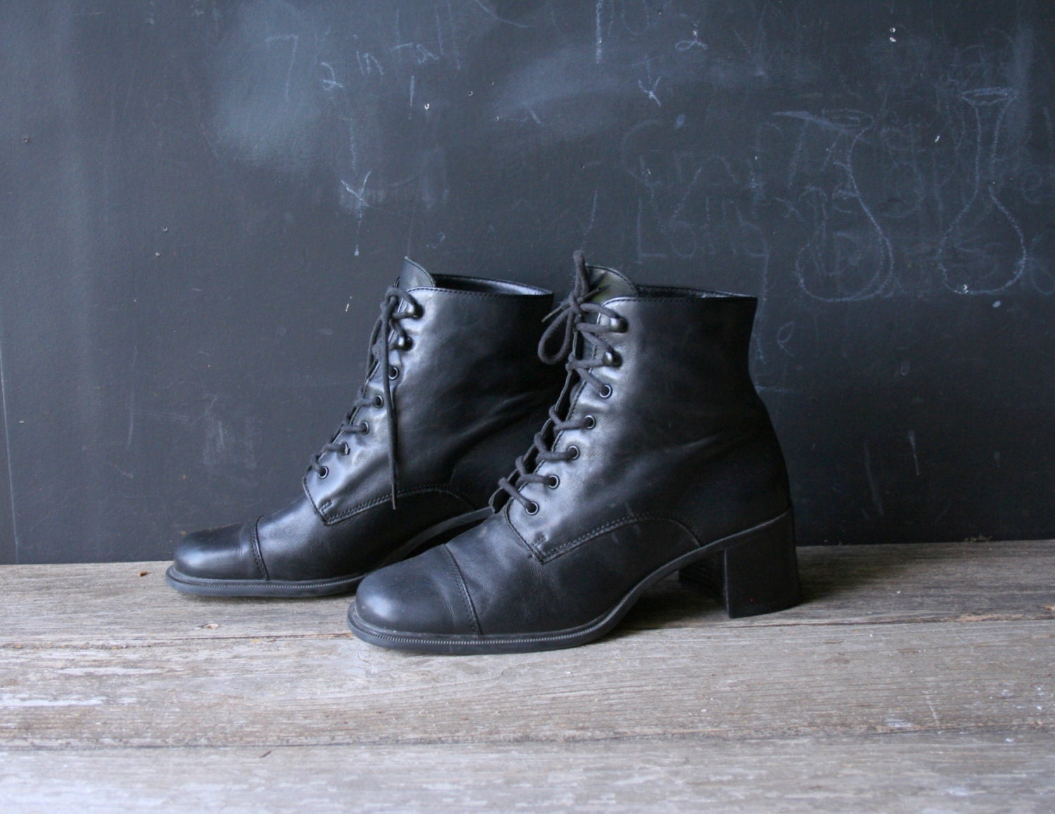 Vintage Boots Ankle Booties Leather Black Heel Size 5 1/2 Women Made in Brazil From Nowvintage on Etsy