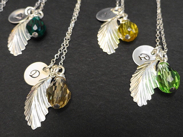 Set of 4 Bridesmaid Necklaces - Wedding Jewelry - Initial Charm Necklace - Bride Jewelry - Sterling Silver - Handstamped - LoveStruckMetals