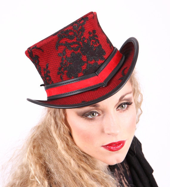 The Lace Mini Leather Top Hat (red and black)