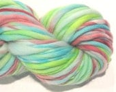 Handspun Yarn Primavera 80 yds pink green blue pastel hand dyed merino wool waldorf doll hair knitting supplies