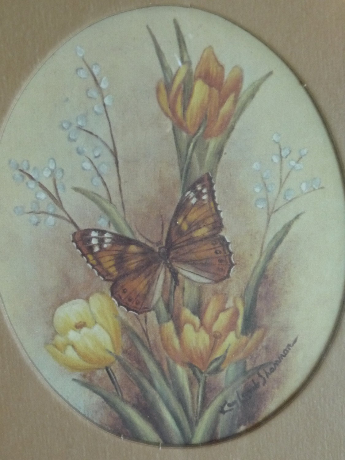 Vintage Butterfly Picture Wall Hanging Framed Picture Vintage Home Decor Picture Mat Unique Flowers Kay Lamb Shannon