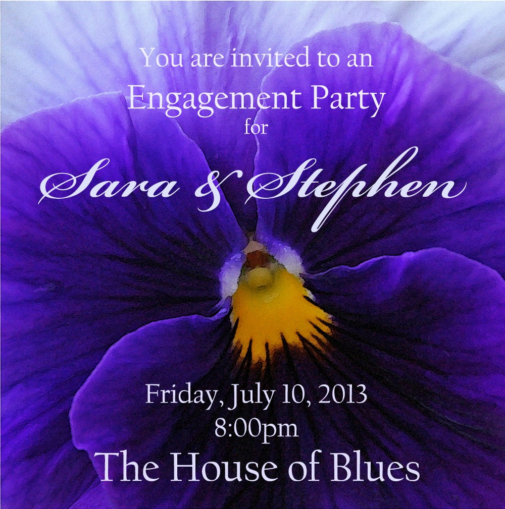 Paperless Invitation Violet Pansy  save the date  engagement party open house ive moved announcement