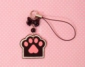 Kawaii Sweet Lolita Black Cat Bow Cell Phone Charm Zipper Pull Kitten Pink Pads Paw Silver