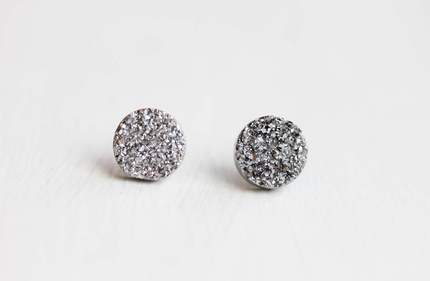 Silver Drusy Studs