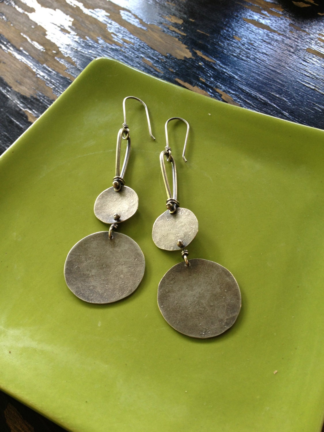 Sterling Silver Disc Earrings, Rustic Hammered Disc Dangle Earrings