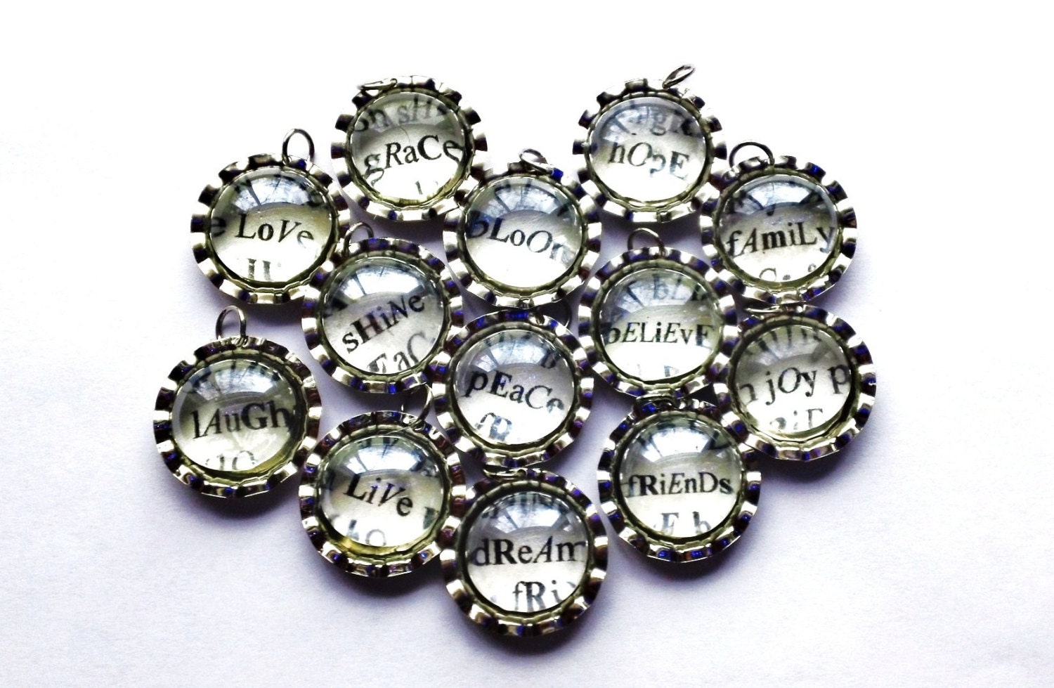 Create Your Own - Bottle Cap Inspirational Word 3-Charm Necklace on 24" Ball Chain