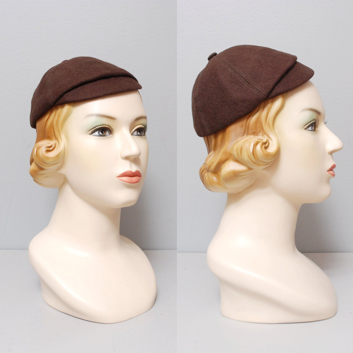 1950s Hat - Brown Wool 50s Messenger Hat