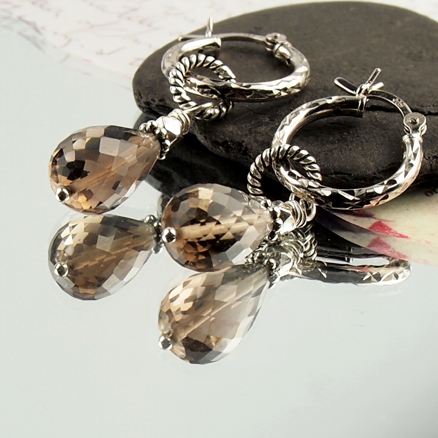 Smokey Quartz Sterling Silver Dangle Earrings. For Her. Natural gemstone jewelry. Handmade in Toronto.