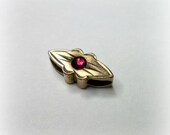 Small Antique Victorian Slide - Ruby Red - Rose Cut - Gold Filled - July Birthstone - C1900